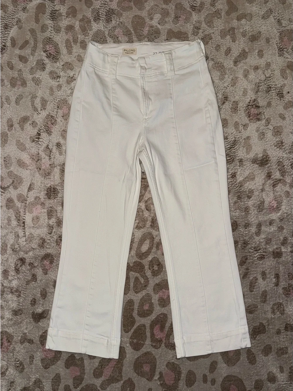 Pilcro White Cropped Straight-Leg Trousers